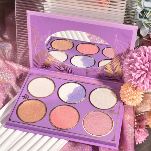 Kevin & Coco Highlighter Make-up Palette 6 Shade Gold Leaf Design Purple. - Picture 4 of 4